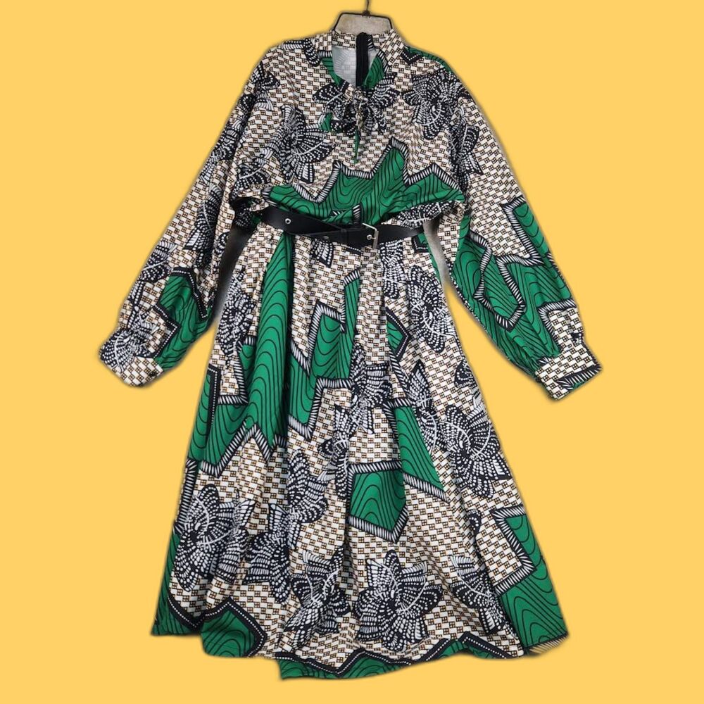 Women's Green, Black & White Midi Length Dress Size 2X
